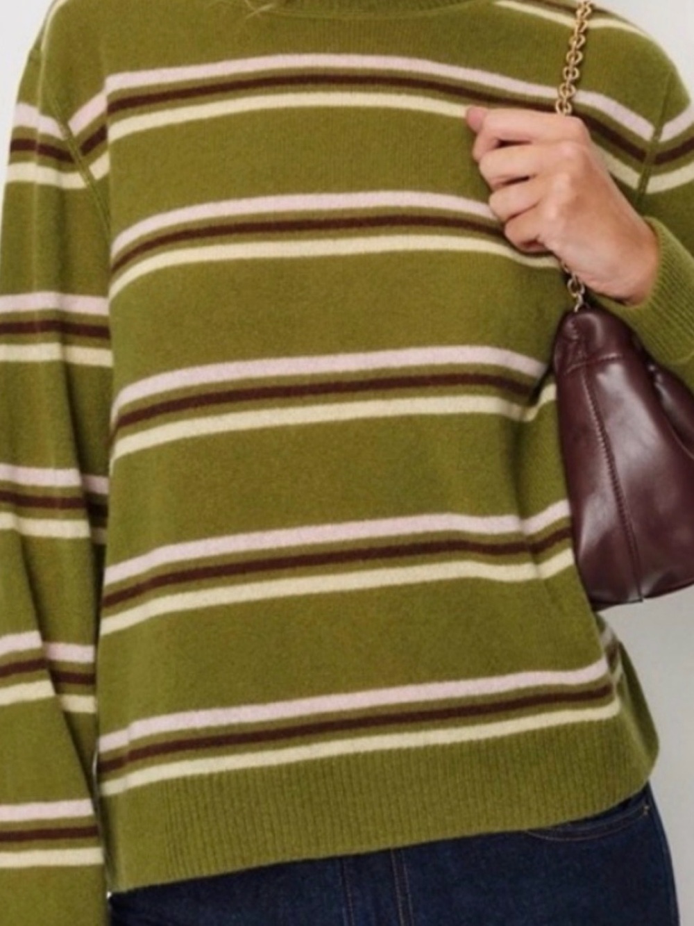 Reformation Boyfriend Olive Green Striped Crewneck Sweater Large EUC